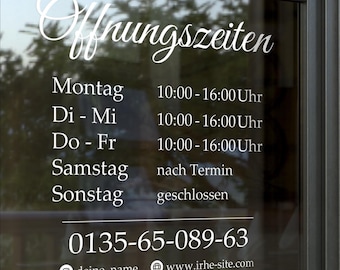 Öffnungszeiten Aufkleber Schaufenster – Personalisierter Vinyl Aufkleber für Fenster, Tür und Glas, selbstklebend