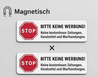 Magnetschild „Bitte keine Werbung“ – 2er Set, wetterfest, Magnetisches für Briefkasten, magnetisch, STOP Schild, abnehmbar, 7 x 2cm
