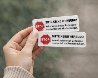 Magnetschild „Bitte keine Werbung“ – 2er Set, wetterfest, Magnetisches für Briefkasten, magnetisch, STOP Schild, abnehmbar, 8 x 2,4 cm