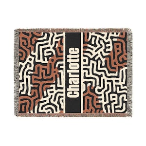Personalized Abstract Maze Woven Blanket, Custom Name Throw, Keith Haring Inspired Line Art Blanket, Bold Modern Couch Throw 0425 image 8