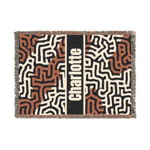Personalized Abstract Maze Woven Blanket, Custom Name Throw, Keith Haring Inspired Line Art Blanket, Bold Modern Couch Throw 0425 image 6
