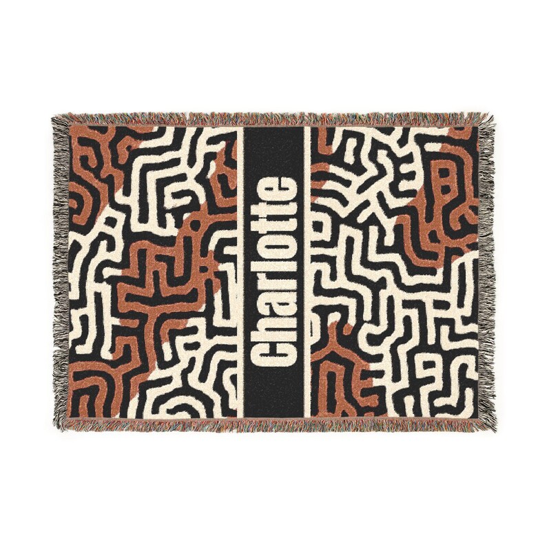 Personalized Abstract Maze Woven Blanket, Custom Name Throw, Keith Haring Inspired Line Art Blanket, Bold Modern Couch Throw 0425 image 6