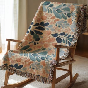 Botanical Woven Blanket, Abstract Leaf Tapestry Throw, Modern Boho Bedspread, Colorful Cotton Blanket, Cozy Artistic Nature Home Gift 013
