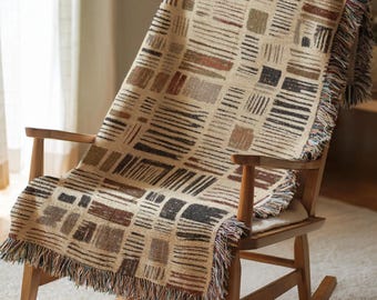 Abstract Woven Blanket Japandi Scandinavian Throw Neutral Stripe Geometric Bedspread Modern Cotton Tapestry Blanket Minimalist Home Gift 055