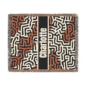 Personalized Abstract Maze Woven Blanket, Custom Name Throw, Keith Haring Inspired Line Art Blanket, Bold Modern Couch Throw 0425 image 7