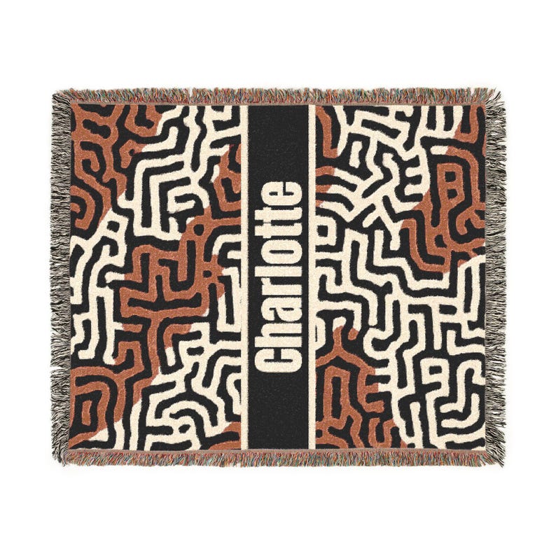 Personalized Abstract Maze Woven Blanket, Custom Name Throw, Keith Haring Inspired Line Art Blanket, Bold Modern Couch Throw 0425 image 7