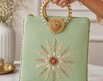 Gota Glamour Chudi Bag, Indian Potli Clutch, Embroidered Wedding Handbag, Bridal Purse, Festive Ethnic Bag, Bridesmaid Gift, Party Clutch