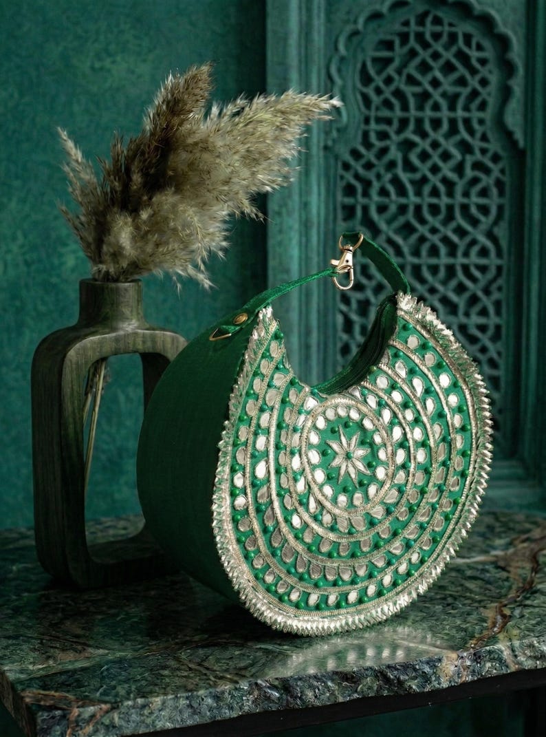Handmade Indian wedding potli bag with beadwork embroidery