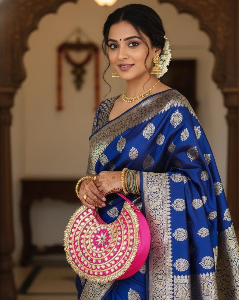 Handcrafted Indian ethnic clutch bag with traditional design