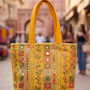 Indian Brocade Bag Embroidered Potli, Gold Handle, Ethnic Silk Wedding Favor, Festive Jewelry Purse