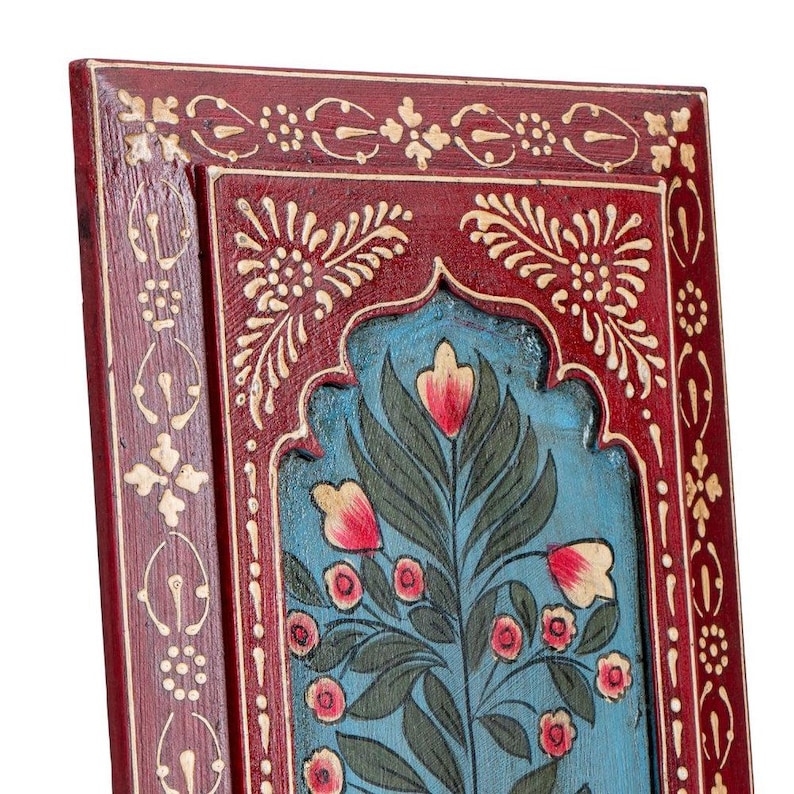 Set of 3" Indian Wall Art, Jharokha Floral Hand Painted Art, Traditional Wooden Wall Frames, Wall Hanging, Statement Piece, Home Decor, Gift image 4