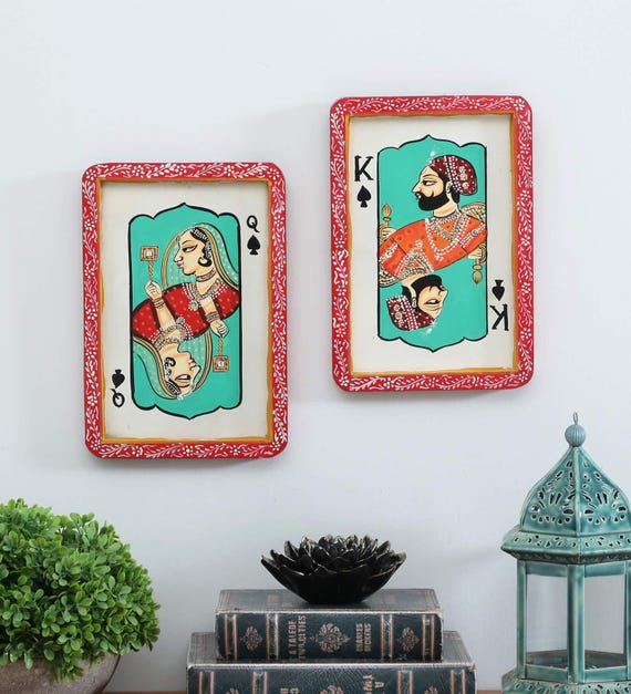 Set of 2" Indian Wall Art, Jharokha King Queen Painted Art, Traditional Wooden Wall Frames, Wall Hanging, Statement Piece, Home Decor, Gift