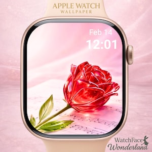Lyxig kristallros Apple Watch-tapet – Elegant röd glasblomma på notbok, romantisk minimalistisk urtavla