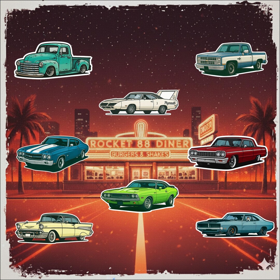 Autorama Sticker American Classics Car Stickers Waterproof Laminated Vinyl (2 New ...