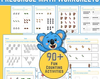 Matematikövningsblad för förskola: Räkning 1-10 (90+ sidor, digital nedladdning)