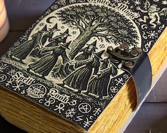 White Magic Spell Book, Leather Grimoire Journal, Book of Shadows, Wiccan Tarot Notebook, Occult Ritual Writing, Handmade Fantasy Notebook