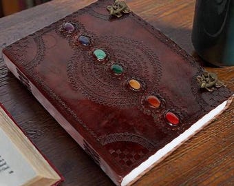 Diario de cuero extragrande hecho a mano: Libro de las Sombras de las Siete Piedras, regalo de Navidad
