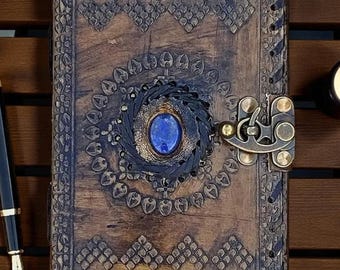 Lapis Lazuli Leather Journal: Embossed Book of Shadows, Grimoire