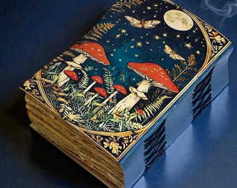 Handgefertigtes Grimoire aus Pilzleder - Buch der Schatten mit Büttenrand