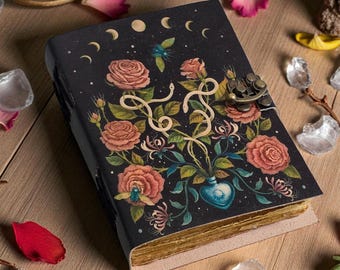 Leather Grimoire Journal: Moon Phase, Vintage Lock, Deckle Edge Paper