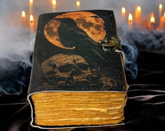 Raven Leather Grimoire – Gothic Book of Shadows, Wiccan Spellbook