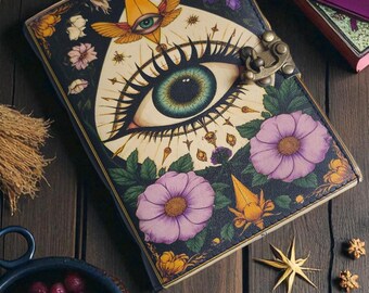 Diario grimorio encuadernado en cuero, Libro de las Sombras gótico hecho a mano