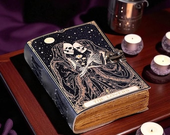 Handmade Leather Grimoire Journal: The Lovers Tarot, Gothic Spell Book