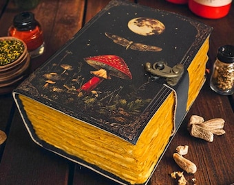 Mushroom Leather Grimoire Journal, Deckle Edge Paper, Book of Shadows