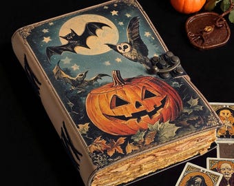 Pumpkin Halloween Leather Journal | Gothic Book of Shadows Grimoire