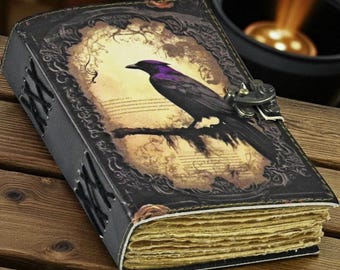 Raven Leather Grimoire, Witchcraft Book of Shadows, Gothic Spellbook