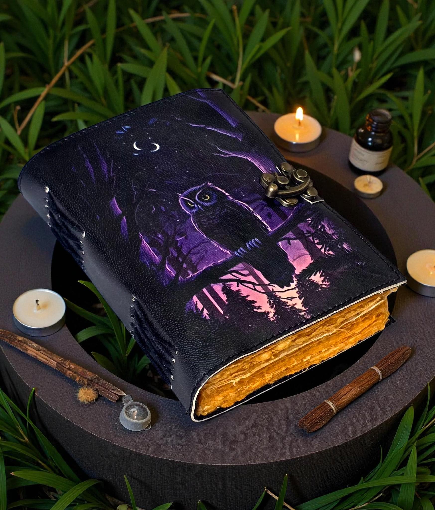 Owl Leather Grimoire &ndash; Handmade Book of Shadows, Witchy Journal