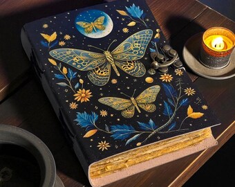 Luna Moth Leather Journal: Blank Spell Book, Deckle Edge Paper