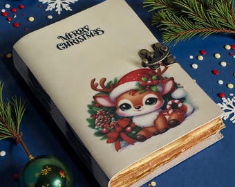 Handmade Christmas Leather Journal – Vintage Embossed Writing Diary