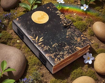 Personalized Moon Leather Grimoire: Witchcraft Book of Shadows, Pagan Spellbook