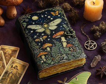 Vintage Mushroom Genuine Leather Journal with Lock: Handmade Forest Grimoire