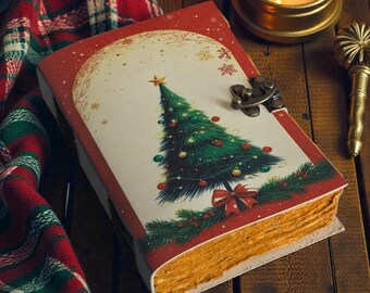 Handmade Christmas Leather Journal – Vintage Embossed Writing Diary