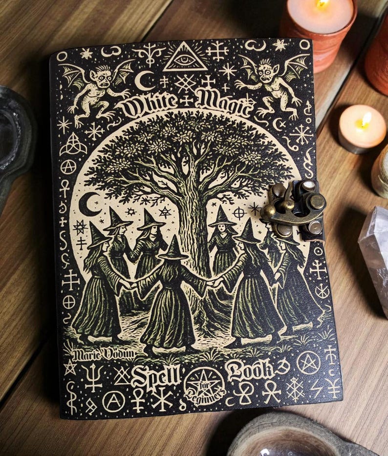 White Magic Spell Book, Leather Grimoire Journal, Book of Shadows ...