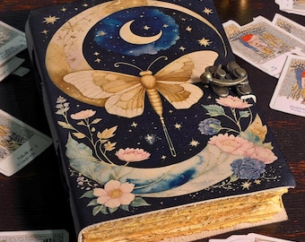 Butterfly Leather Journal with Lock – Vintage Book of Shadows Grimoire