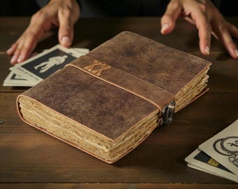Diario de cuero personalizado, papel vintage hecho a mano con bordes irregulares