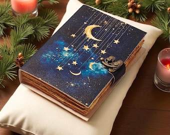 Personalisierte Moon & Stars Lederbuch: Handgefertigtes Buch der Schatten