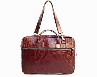 Personalized Leather Messenger Bag: Vintage Black & Brown Crossbody Laptop Briefcase