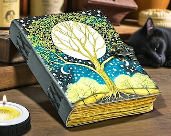 Tree of Life Leather Grimoire – Vintage Book of Shadows, Wiccan Journal