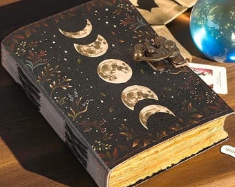 Diario Grimorio de Cuero: Libro de Sombras Hecho a Mano con Fases Lunares