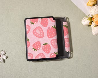 Fresh Pink Custom Design Case,Kindle Auto Wake/Sleep Case for Paperwhite 12/11/10th,Kindle Colorsoft Cover,Kobo Clara/Libra Case,with Strap