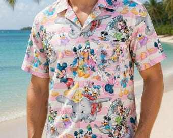 Camisa hawaiana de Mickey Mouse para viaje a Disney, camiseta con botones para viaje a Disneyland, camiseta con personajes de dibujos animados, regalo de cumpleaños de Minnie para niños y adultos.