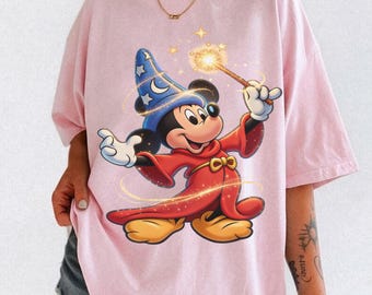 Camisa retro de Mickey Fantasia Sorcerer con colores cómodos, camisa de Mickey Fantasia de Walt Disney, viaje familiar a Disneyland