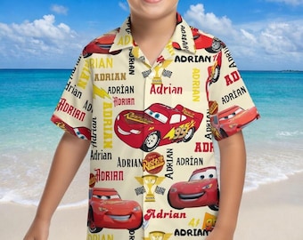 Divertida camiseta hawaiana de Rayo McQueen, camiseta hawaiana personalizada de Rayo McQueen con nombre, regalo de cumpleaños