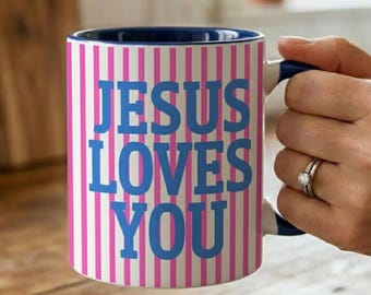 Taza "Jesús te ama", regalo cristiano, taza de café religiosa, regalo basado en la fe, artículos espirituales, taza con versículo bíblico