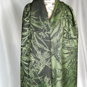 Mary Jane Cannabis Green Weed Pashmina- Marijuana Pash Inverted- Dubbelzijdig- Festivalaccessoire