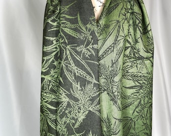Mary Jane Cannabis Green Weed Pashmina- Marijuana Pash Inverted- Two Sided- Festival Accessory